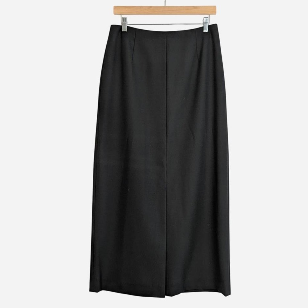 Eddie Bauer Stretch Black Pencil Midi Skirt Front Slit Size 10